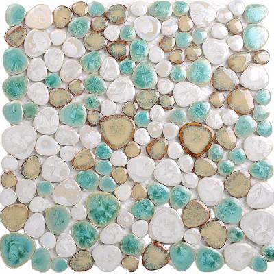 China Whole Veil Meshed CLASSIC Glazed Rock Pebble Porcelain Ceramic Mosaics Lovely For Bathroom for sale