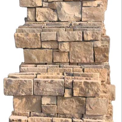 China Traditional decorative 3D gold or yellow or beige or cream natural wall stone peeled veneer strips and cement stacked stone for sale