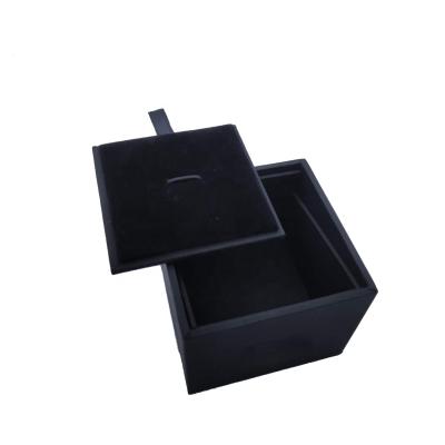 China Recyclable Tucked Open Black Cardboard Gift Ring Box Wholesale Full Squares Decorative Boxes for sale