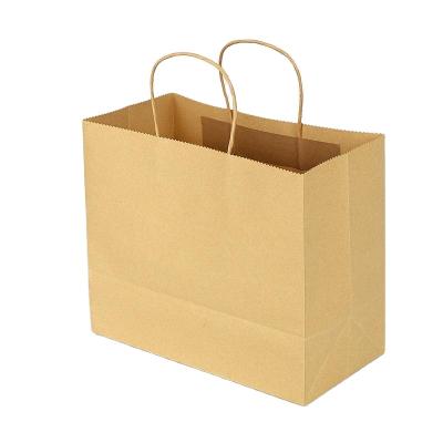 China Custom Materials Logo Horizontal Square Recycled Kraft Paper Food Takeout Paper Bag With Handle for sale