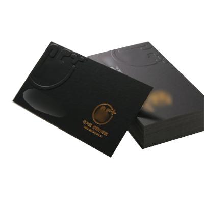 China Custom Logo Business Card Spread Luxury Embossed Black Paper Printing Service for sale