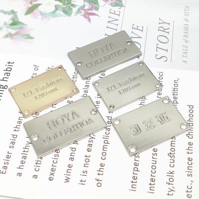 China Viable Custom Logo Engraved Purse Plate Small Rectangle Square Metal Brand Bag Tags And Back Neck Label for sale