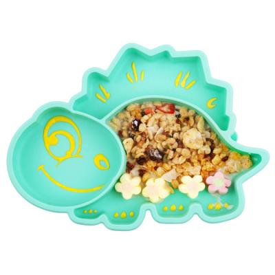 China BPA Free Food Grade Dinosaur Silicone Portable Divided Non-Slip Baby Toddler Plates With Suction for sale