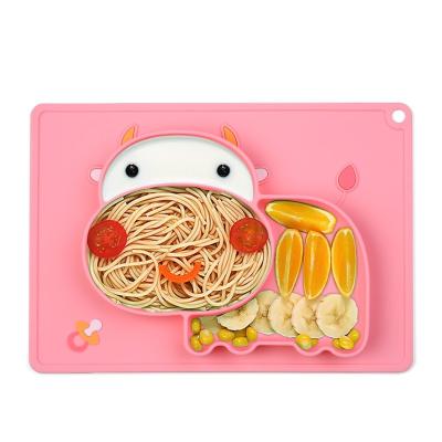 China Anti & Low High Temperature Use / Cycle / With Strong Suction BPA Free Food Grade Fun Cartoon Cow Kids Plate Anti & Low High Temperature Food Bowl for sale