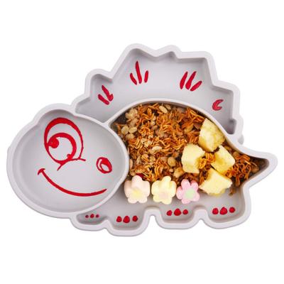 China Casual Baby Pattern Dinosaur Food Grade Silicone Feeding Dishes Stay Set Dishes For Toddlers With Suction for sale