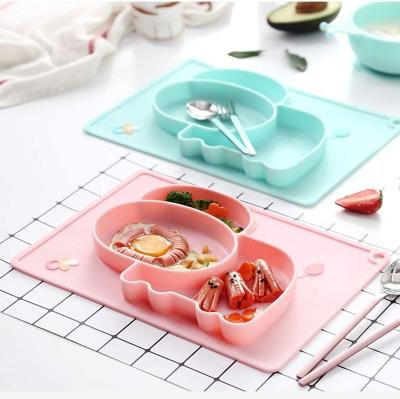 China 100% Food Grade Silicone Handle Dish Baby Sustainable Self-Feeding Dinner Dishes Divided Dish Toddler Suction Dish Silicone Bowl for sale