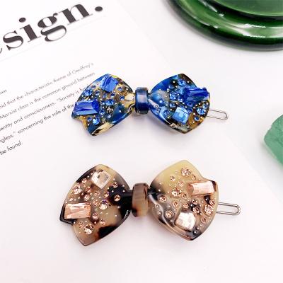 China 2020 Trendy Korean Rhinestone Hair Clips and Hairpins Acetate Hairpins Sapphire Crystals Diamond Hair Claw Hairpins Glitter Bow Hair Clips for Girls for sale