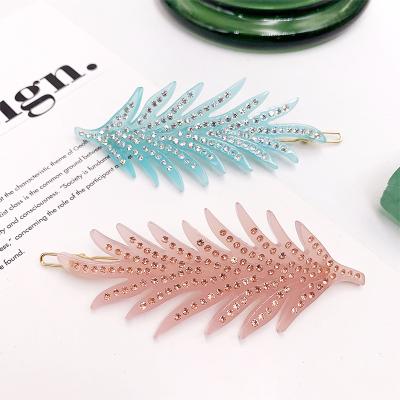 China Pretty Trendy Loose Leaf Hair Pin Clips For Girl Accessories Shiny Bling Hair Clips With Rhinestones Shape Sparkle Crystal Clips Women for sale