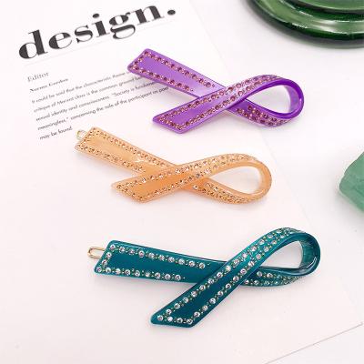 China Popular Glitter Rhinestone Bow Hair Clips Stand Seller Resin Acetate Hairpins For Girls Hair Clip Crystal Candy Bling Hairpin Bulk for sale