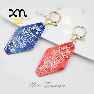 China Manufacturer Modern Classic Style Cellulose Acetate Rhombus Shape Acrylic Custom Logo Lanyard Key Chain Ring For Acetate Key Chains for sale