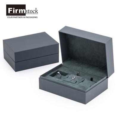 China Custom Gray Color Velvet Cardboard Cardboard Jewelry Set Storage Collection Box With Logo for sale