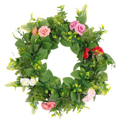 China Wedding Artificial Hydrangea Garland Eucalyptus Wreath Green Leaf Wedding Yard Door Decoration Simulation Wreath for sale