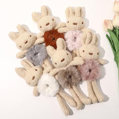 China Wholesale Cutey Fur Plush Rabbit Scrunchies Elastic Band Hair Scrunchies Women Bear Yucat Hair Scrunchies For Girls for sale