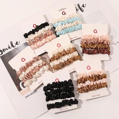 China Yucat Sets 2021 Cute News Satin Hair Scrunchies Ponytail Rope Holders Women Hair Accessories Girls Elastic Ties Small Sets for sale