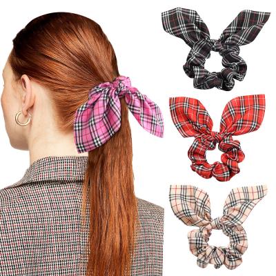 China Bow Yucat 2021 Korean Hair Scrunchies Wholesale Hair Ties Accessories Ribbon Women Plaid Bow Scrunchies For Hair for sale