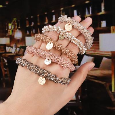 China Classic Yucat Women Pearl Scrunchies Hair Tie Rhinestone Bead Rope Rhinestone Hair Scrunchies Accessories Ponytail Holders Wholesale for sale