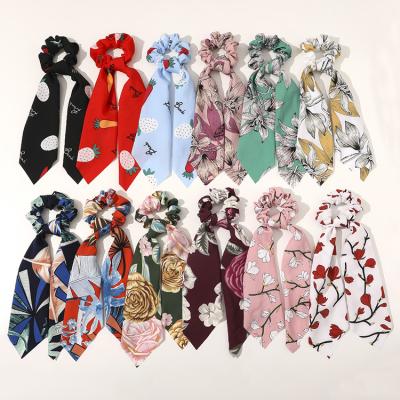 China Korean Fashion Yucat Women Fashion Elastic Ribbon Scrunchies Accessories Luxury Custom Print Scarf Scrunchies Hair Ties for sale