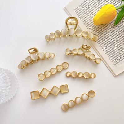 China Wholesale Fashion Yucat Women Shape Opal Alloy Hair Claw Geometric Shape Metal Hair Clips For Long Hair for sale