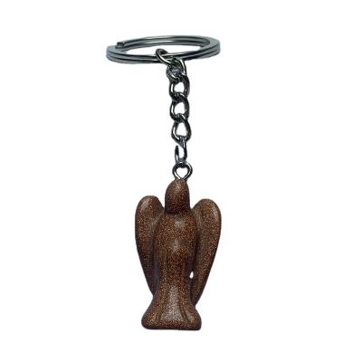 China High Quality Crystal Carving Crafts Natural Gold Healing Sand Stone Angel Key Chain For Sale From China for sale