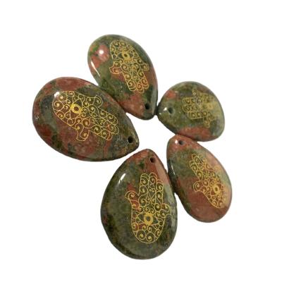 China Wholesale Natural Shape Fatima Hand Pendant For Decoration China Unakite Water Droplet Pendant for sale