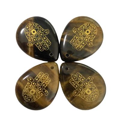 China Wholesale Natural Shape Fatima Hand Pendant From China Tiger Eye Stone Water Droplet for sale