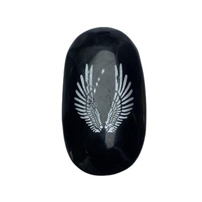 China Wholesale China Crystal Carving Obsidian Palm Stone High Quality Engraved Word Stones for sale