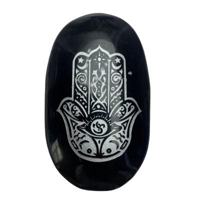 China Wholesale China Crystal Carving Obsidian Palm Stone High Quality Engraved Word Stones for sale