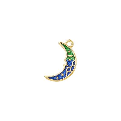 China Fashionable Blue Color Copper Simple Pendant Connector Shape Half Moon Charm Jewelry Handmade Pendant For Necklace for sale