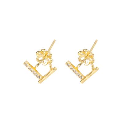 China Factory Wholesale Fashionable Gold Color Flower Stud Brass Earrings With RIBBON PIN Earring Jewelry Making Supplies Diy Accessories S925 for sale