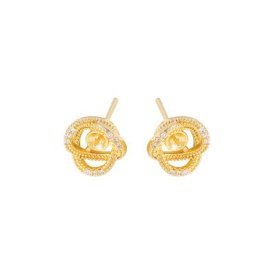 China Factory Wholesale Fashionable Gold Color Flower Stud Brass Earrings With RIBBON PIN Earring Jewelry Making Supplies Diy Accessories S925 for sale