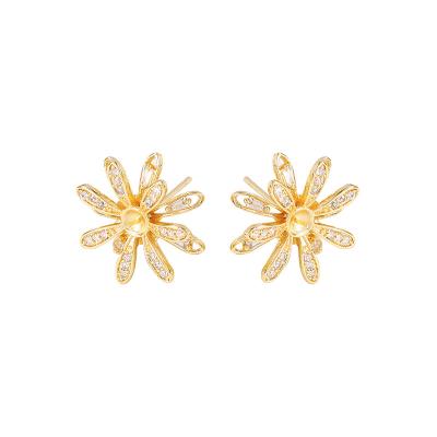 China Factory Wholesale Fashionable Gold Color Flower Stud Brass Earrings With RIBBON PIN Earring Jewelry Making Supplies Diy Accessories S925 for sale