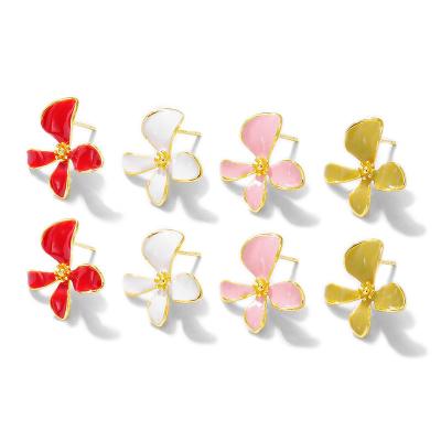 China Factory Wholesale Fashionable Gold Color Flower Stud Brass Earrings With RIBBON PIN Earring Jewelry Making Supplies Diy Accessories S925 for sale