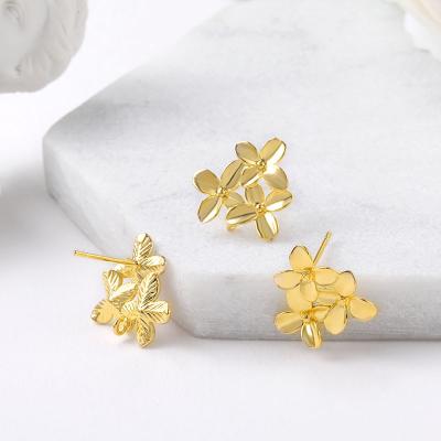 China Factory Wholesale Fashionable Gold Plated Brass Flowers Stud Earrings With RIBBON PIN Earring Jewelry Making Supplies Diy Accessories S925 for sale