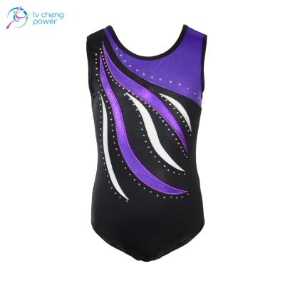 China Sleeveless Rhinestone Gymnastic Dancer Tights Child Training Wear Acetate Dancer Dance Wear Rhinestone OEM for sale