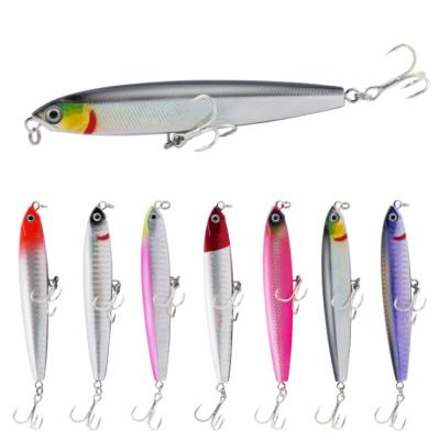 중국 Durable ABS Hard Plastic Pencil Floating Bait Metal Fin Seawalter Fishing Tackle Lure Packaging 판매용