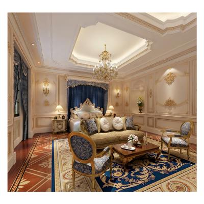 China Manual carving villa furniture Europe style custom gold luxury tall master bedroom furniture sets for sale