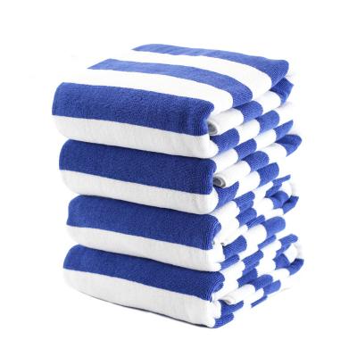 China Highly Absorbent Child Safe Terry Blue Stripe Jacquard Beach Towel Good Quality for sale