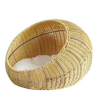 China Breathable Hand Made rattan Paper Rope Round pet Bed for Cat/Dog Sleep, Natural cute cat nest cat basket,warm cat bed cat house for sale