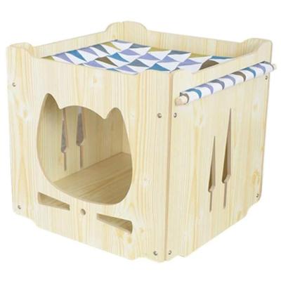 China Windproof Wooden pet House Rabbit Hideout with Hammock Stackable Collapsible Cat Cube Room Bunny Cat Climbing Combination for sale