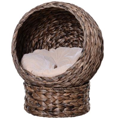 China Breathable Indoor Cat Braided Banana Leaf House Enclosure, handwoven Rattan Wicker Round Elevated Condo Cat Bed for sale