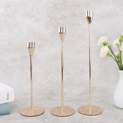 China Modern Gold Brass Set Of 3 Candle Holders Centerpiece For Wedding Ornament Wedding Event Table Decoration for sale