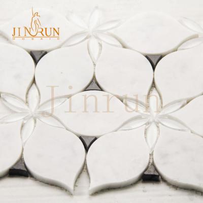 China Parquet Water Jet Thassos White Flower Marble Slab Mosaic for sale