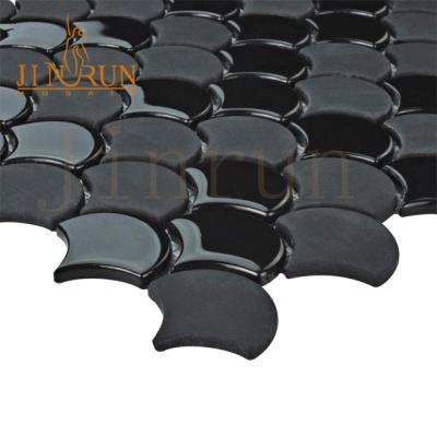 China Fan Shaped Black Exterior Parquet 3d Bathroom Mosaic Slab for sale