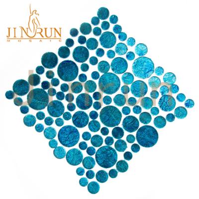 China Parquet Ocean Blue Bubble Ice Split Glass Mosaic Slab for sale