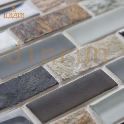 China Art Supplies Mix Stone Parquet Recycled Glass Mosaic Slab for sale