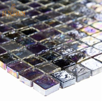 China Iridescent Parquet Recycle Glass Mosaic Slabs For Wall Decoration for sale