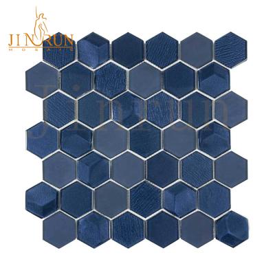 China Parquet Gradient Hexagon Glass Mosaic Slab Colored Glass Pieces For Mosaic for sale