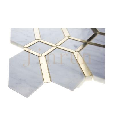 China Parquet White Waterjet Irregular Mosaic Slab Pure Marble For Flooring for sale