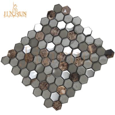 China Parquet Hexagon Glass and Metal Mosaic Slab Backsplash Slab for sale