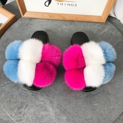 China CUSHIONING Women's Sandals Wholesale Furry Fox/Raccoon Fur Slides Ladies Fur Slippers for sale